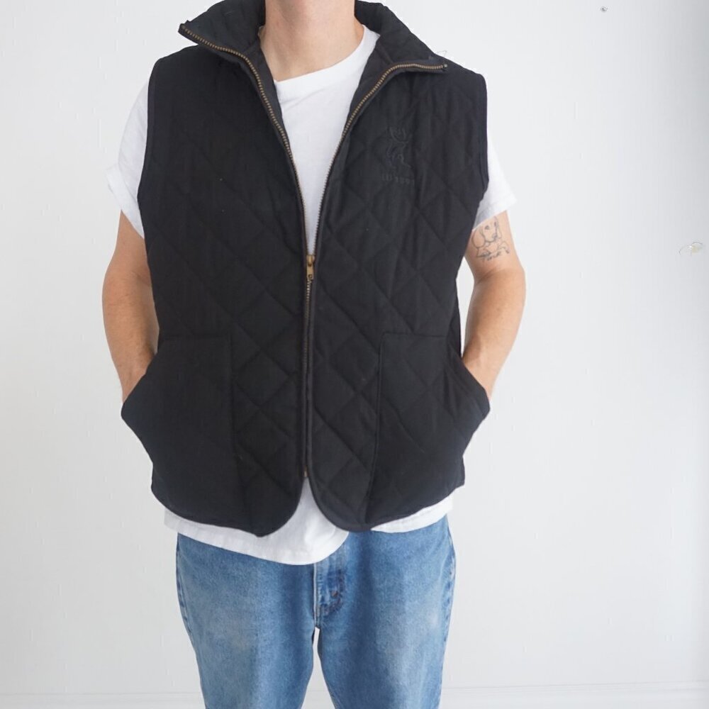 Vintage Cotton Tex Black 100% Cotton Quilted Puffer Vest Size Med Made In Canada
